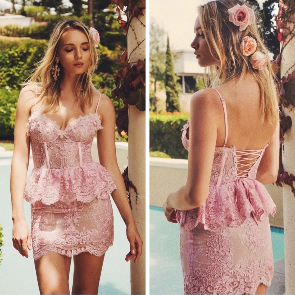 Pink Lace Peplum Dress